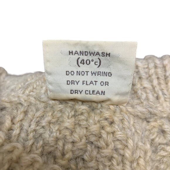 Irish Wool Cable Cardigan Sweater Knitted Fisherman Ireland Sz S Leather Buttons - Picture 13 of 13